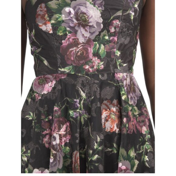 BETSY & ADAM Black/Plum Printed Embroidered Gown - Picture 3 of 3